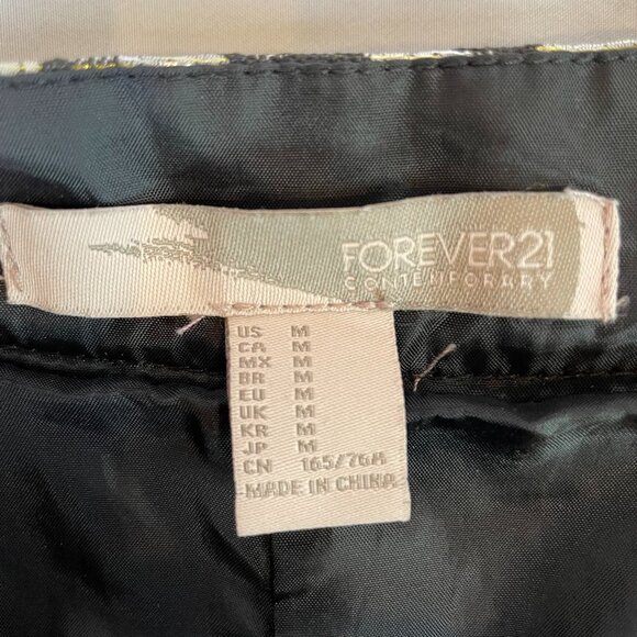 Forever 21 Size M Metallic A Line Bubble Skirt Floral Mini Black Silver - Picture 8 of 9